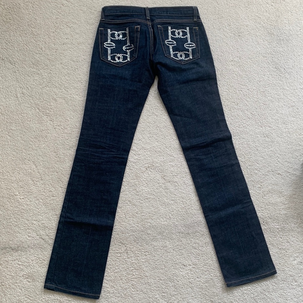 Women's bebe Dark Blue Rhinestone Jeans,  S